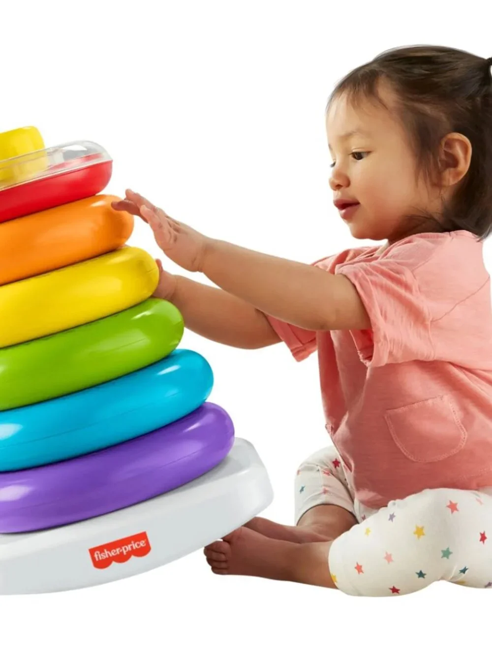 Fisher-Price Giant Bright Rainbow Classic Stacking Ring Toy with Colorful Balls